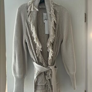 Jonathan Simkhai Fringed Cream Sweater Cardigan NWT